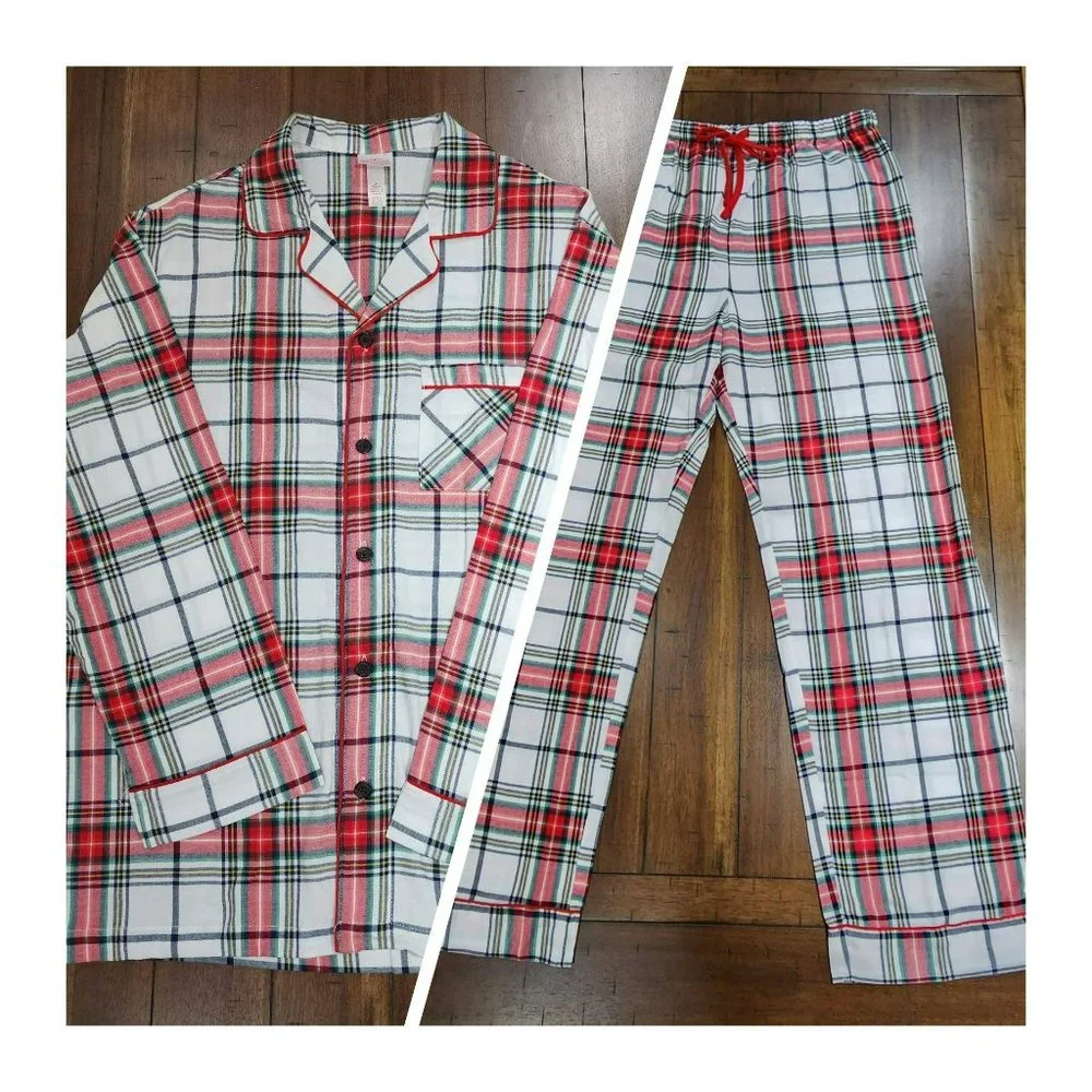 Size XXL Mens Winter Plaid‎ Cotton Flannel Pajama Set Long Sleeve